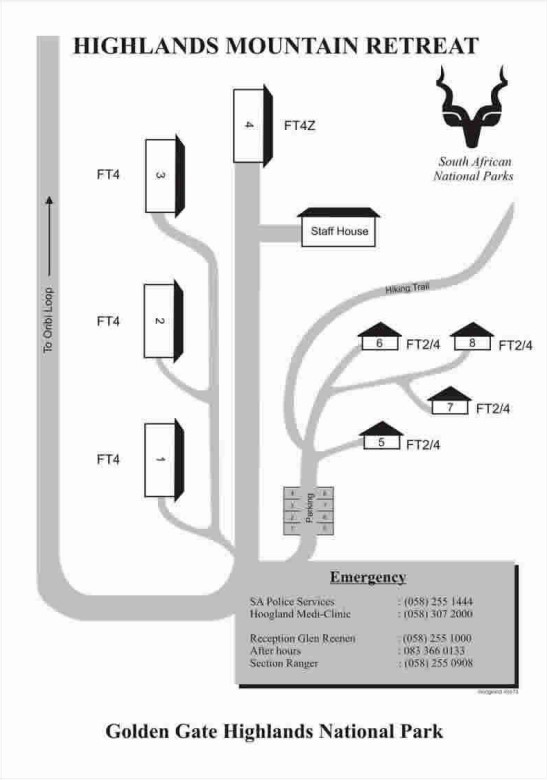 Highlands Mountain retreat Golden Gate Highlands National Park Map