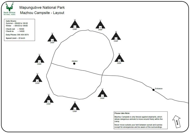 Mazhou Camp Site Mapungubwe National Park Map